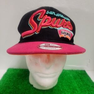 Vtg San Antonio Spurs Hat NBA New Era 9fifty 90s Snapback Script Spellout Cap